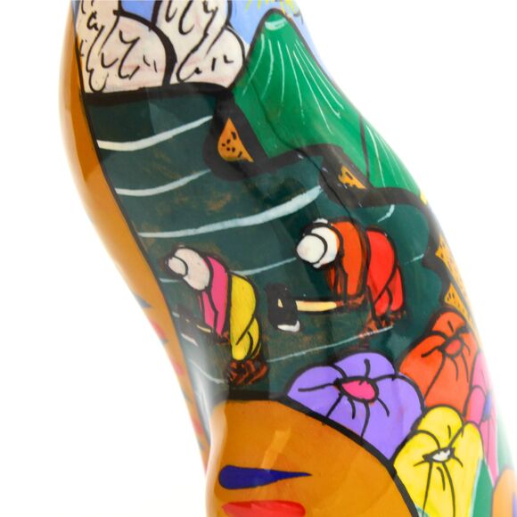 Vintage Mexican Talavera Cat Figurine Hand-Painted Clay Pottery Folk Art Decor - Picture 4 of 8